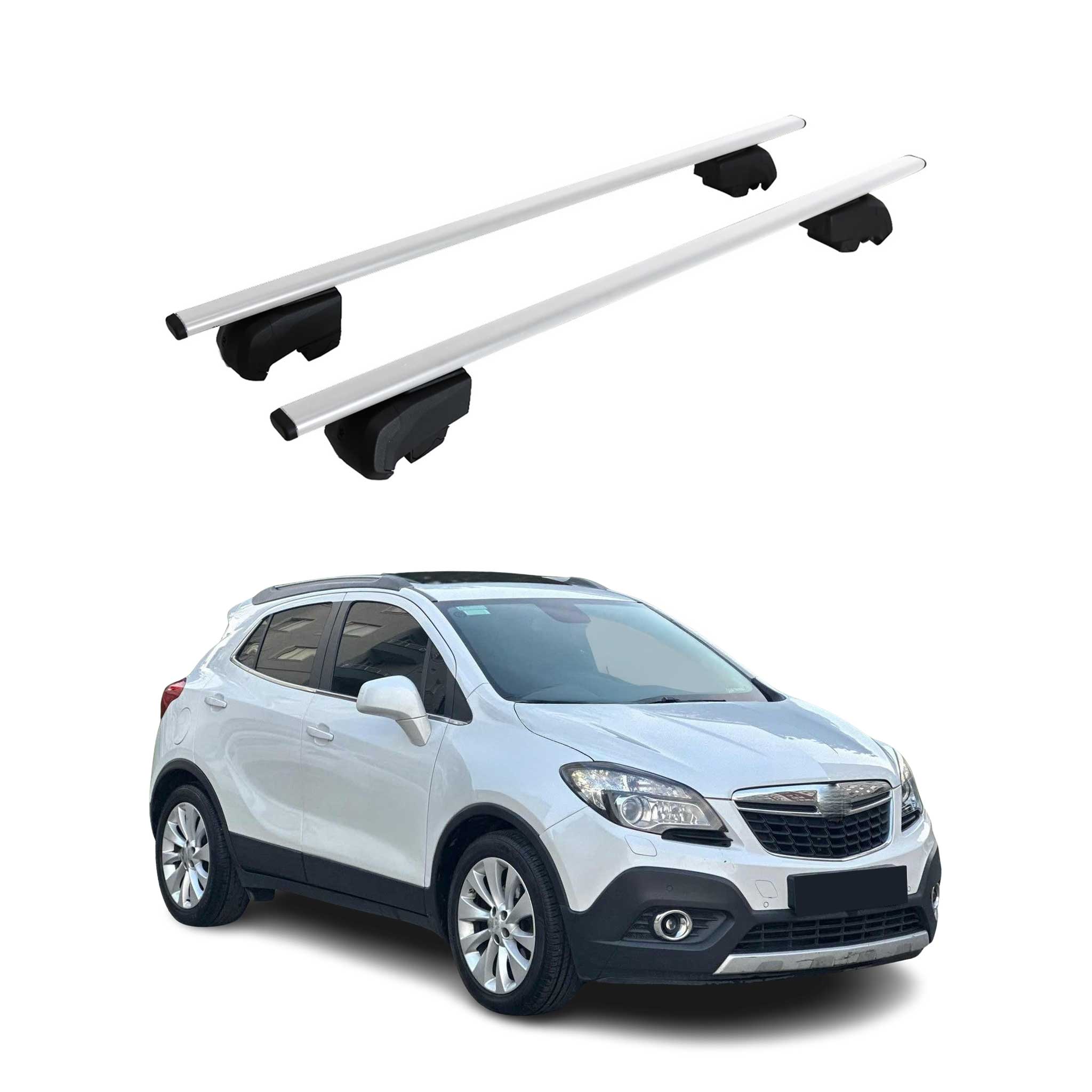 Omac Dachtrager Quertrager Für Opel Mokka I 2012-2016 Pre-fl – City Crash Getestet – Iso Pas 11154:2006 – Abschliessbar – Max 75 Kg – 2 Stangen Stahl Silber