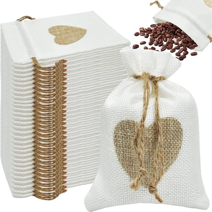 10 Leinenbeutel Mit Kordelzug, Jutesäcke, Snackbeutel, Weiße Weihnachtsgeschenktüten.