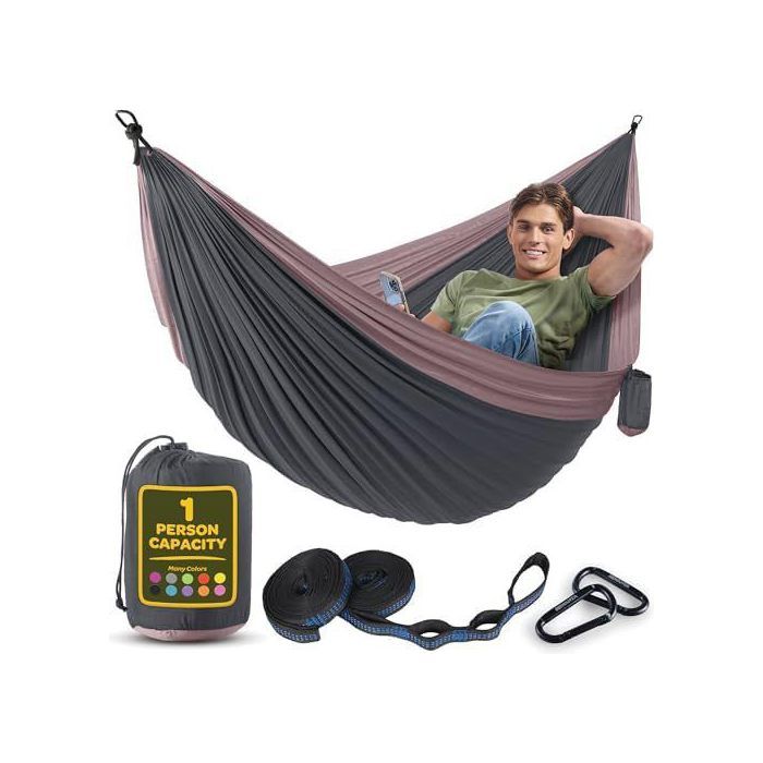 Hamac 1-personen, Faltbar, Ultraleicht Und Tragbar, 350 Kg Tragfähigkeit, Ideal Für Garten, Camping, Reisen, Zartrosa