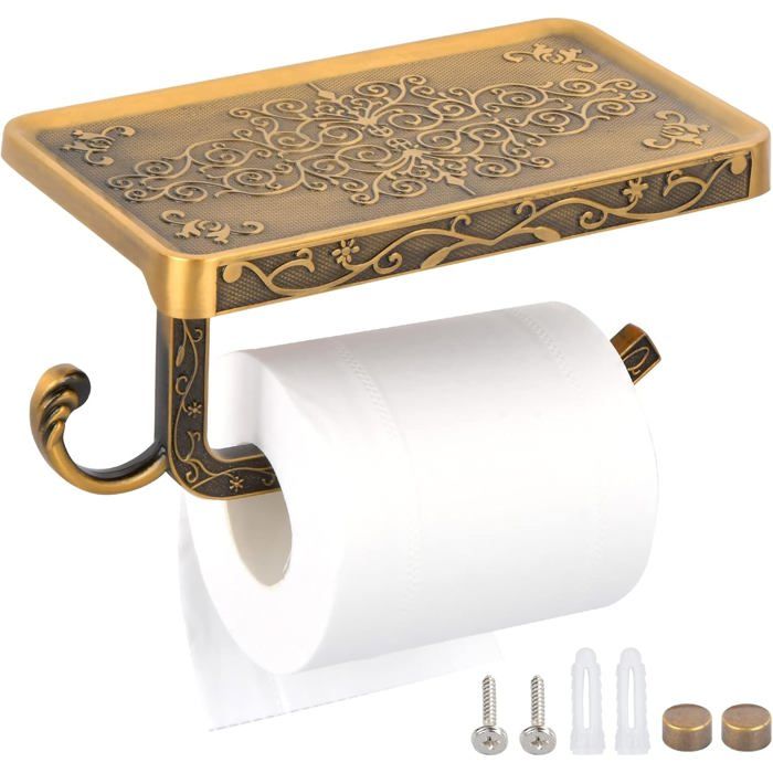 Vintage Wand-wc-papierhalter In Gold Mit Aluminium-ablage