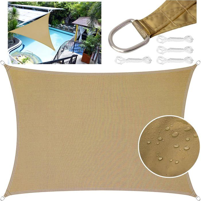 Rechteckiger Und Dreieckiger Polyester-pes-schattenspender, Wasserdicht Mit Uv-schutz (2x3m, Sandfarbe).