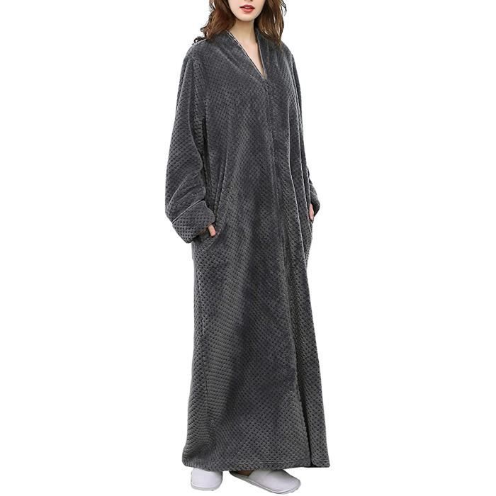 Damen-frottee-bademantel Aus Fleece - Grau - 100% Polyester - Größe M