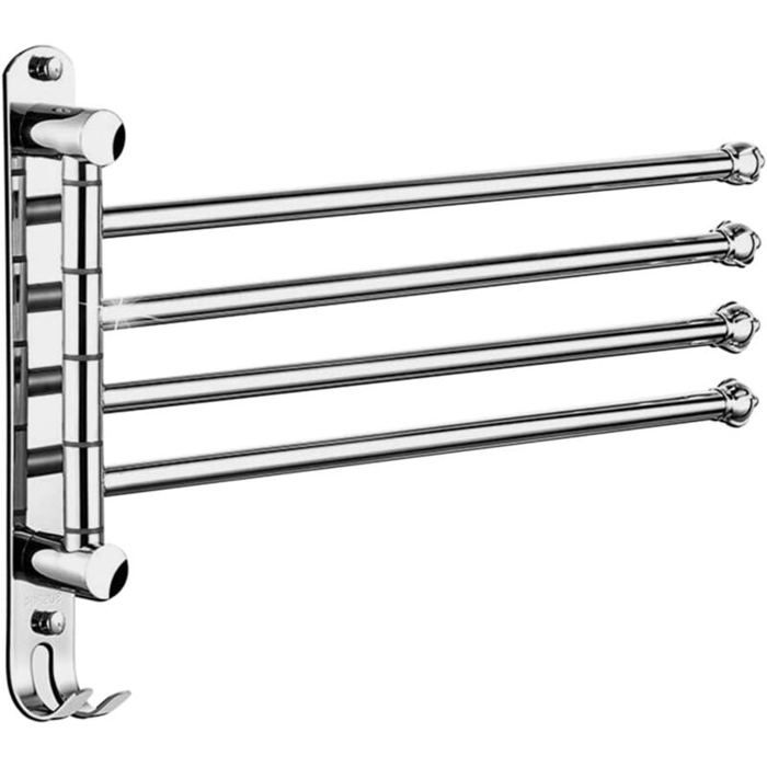 Drehbarer Handtuchhalter Aus Edelstahl, 4 Arme Mit Wandbefestigung Und Haken (silber).