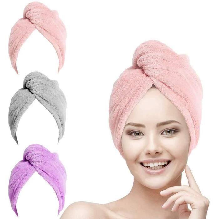 Haartuch, 3 Stück, Super Saugfähiges Mikrofaser-haarturban Zum Trocknen (rosa, Lila, Grau)