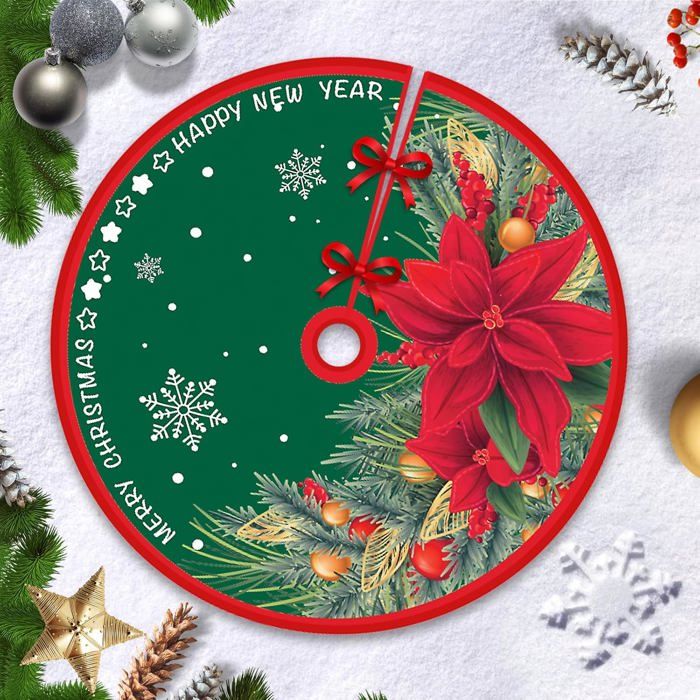 Weihnachtsbaumrock Mich - 90 Cm - Rote Blume - Weihnachtsdekoration - Baumteppich - Bodenschutz