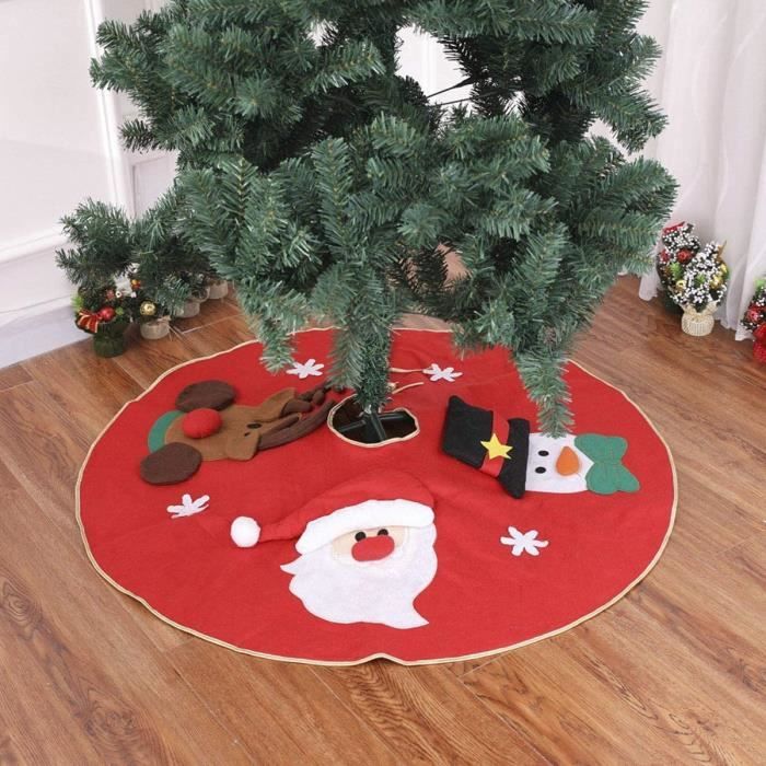 Roter Weihnachtsbaumrock Aus Vliesstoff – Durchmesser 100 Cm – Motiv: Rentier Und Schneemann