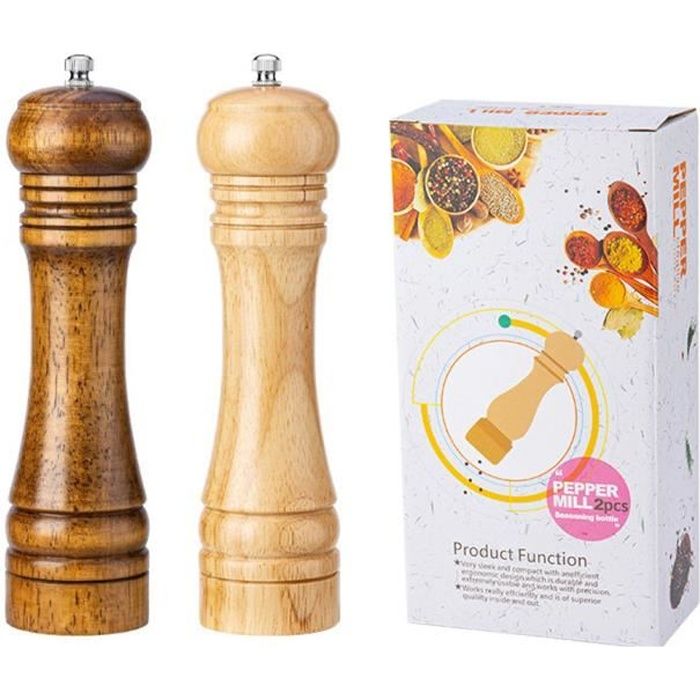 Pfeffer- Und Salzmühle - 8 Zoll - Eiche - Keramikmahlwerk - Set Aus 2 Stück