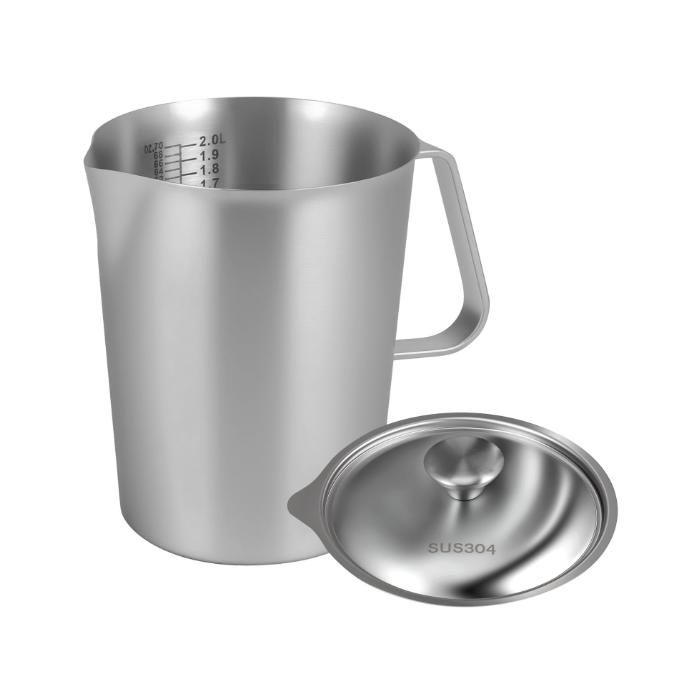 2-liter-milchkännchen Aus Edelstahl - Mit Messbecher Und Deckel - Ideal Für Milchkaffee, Cappuccino, Säfte Und Smoothies