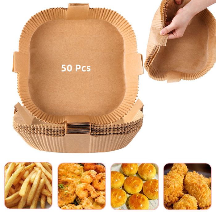Einweg-papier – Natur – 50er-pack – 20 Cm – Griff – Schutz Für Heißluftfritteuse