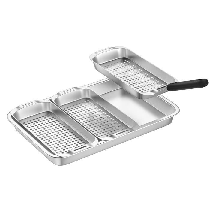 Grillkorb - Bbq - Edelstahl - 3 Körbe - Servierplatte - Universeller Griff