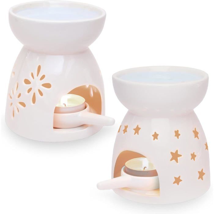 Keramikbrenner - Duftlampe Mit Teelichthalter - Großer Wassertank Für Langes Brennen - Blumenmuster