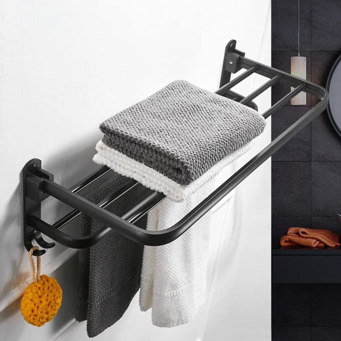 Aluminium-wandhandtuchhalter Fürs Badezimmer – Zum Bohren Oder Kleben – Mit Haken – Wasserdichte Stangen