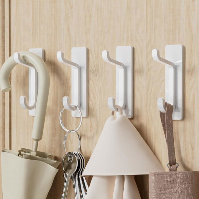 4 Stück Haken Zum Aufkleben – Handtuchhalter Fürs Badezimmer – Wandbefestigung Ohne Bohren, Wasserdicht, Rostfrei, Weiß