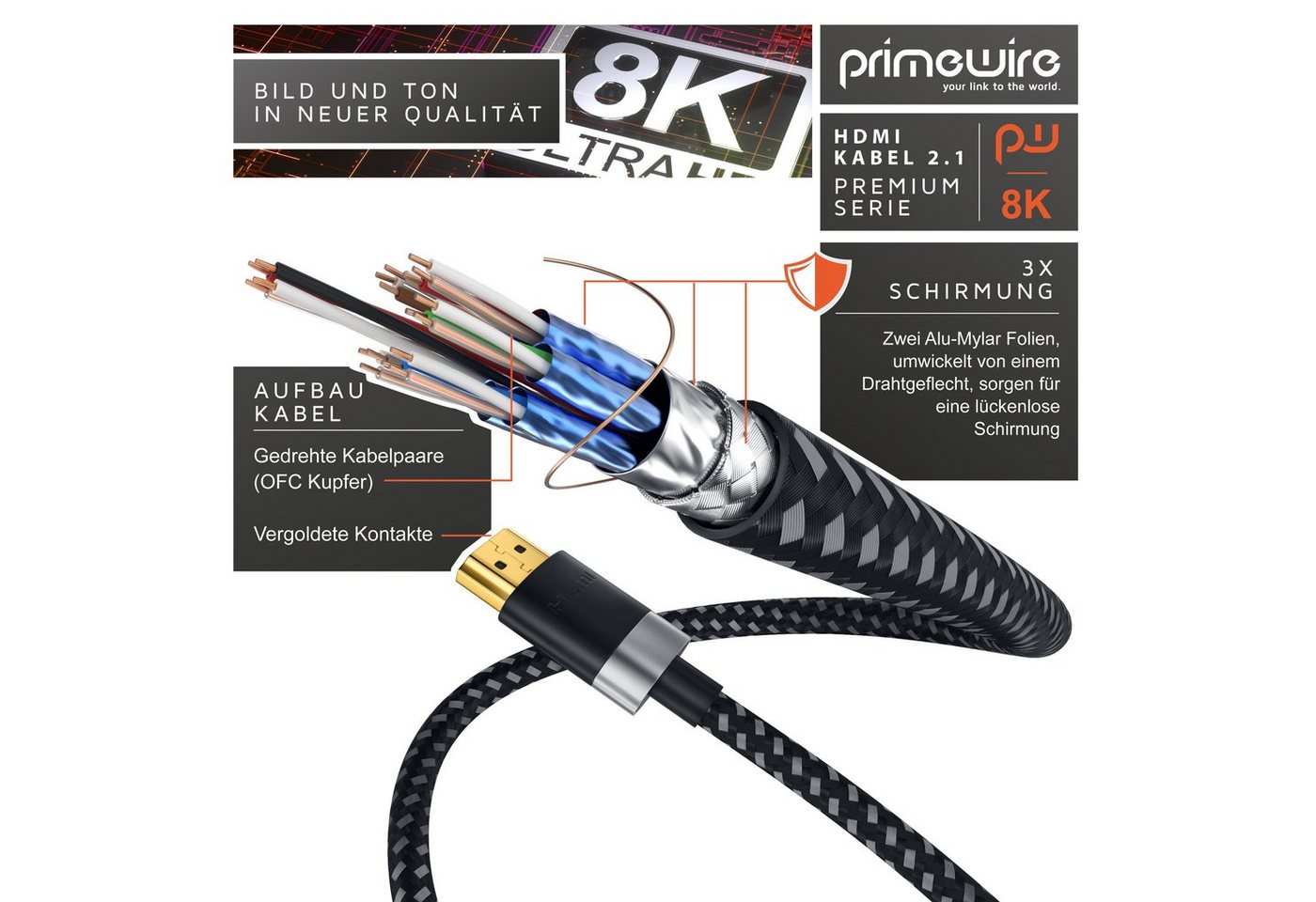 Primewire - 1,5m High Speed 8k Hdmi Kabel 2.1 Ethernet Arc 3d 4k Ultra Hd 7680x4320 @ 120 Hz Ps4 360 Tv Oled Pc Laptop Beamer Monitor - Schwarz/silber Bild 3