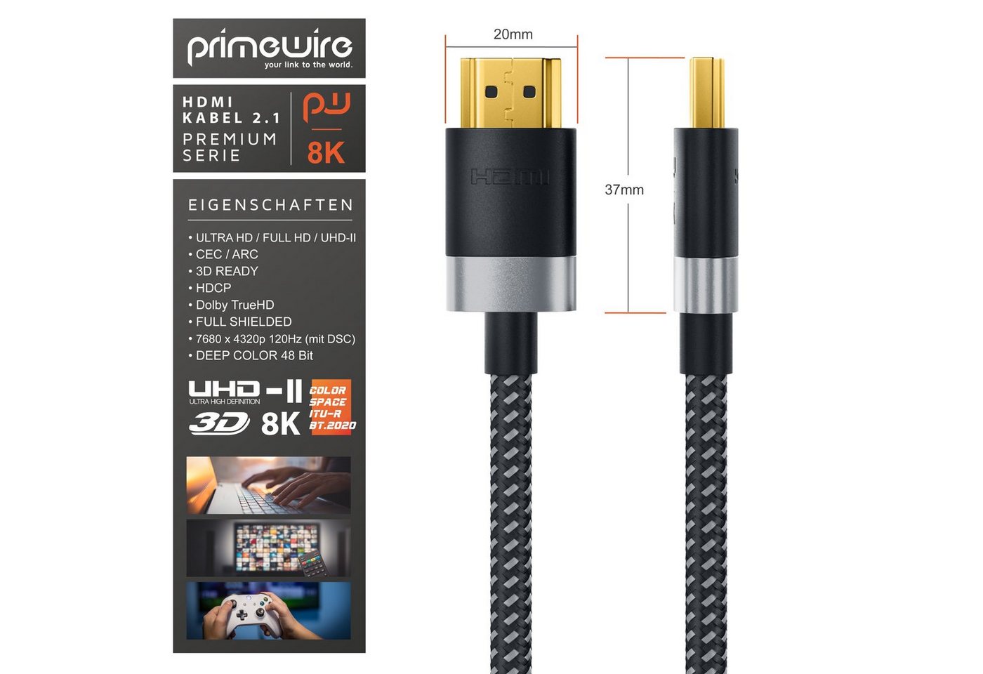 Primewire - 1,5m High Speed 8k Hdmi Kabel 2.1 Ethernet Arc 3d 4k Ultra Hd 7680x4320 @ 120 Hz Ps4 360 Tv Oled Pc Laptop Beamer Monitor - Schwarz/silber Bild 5