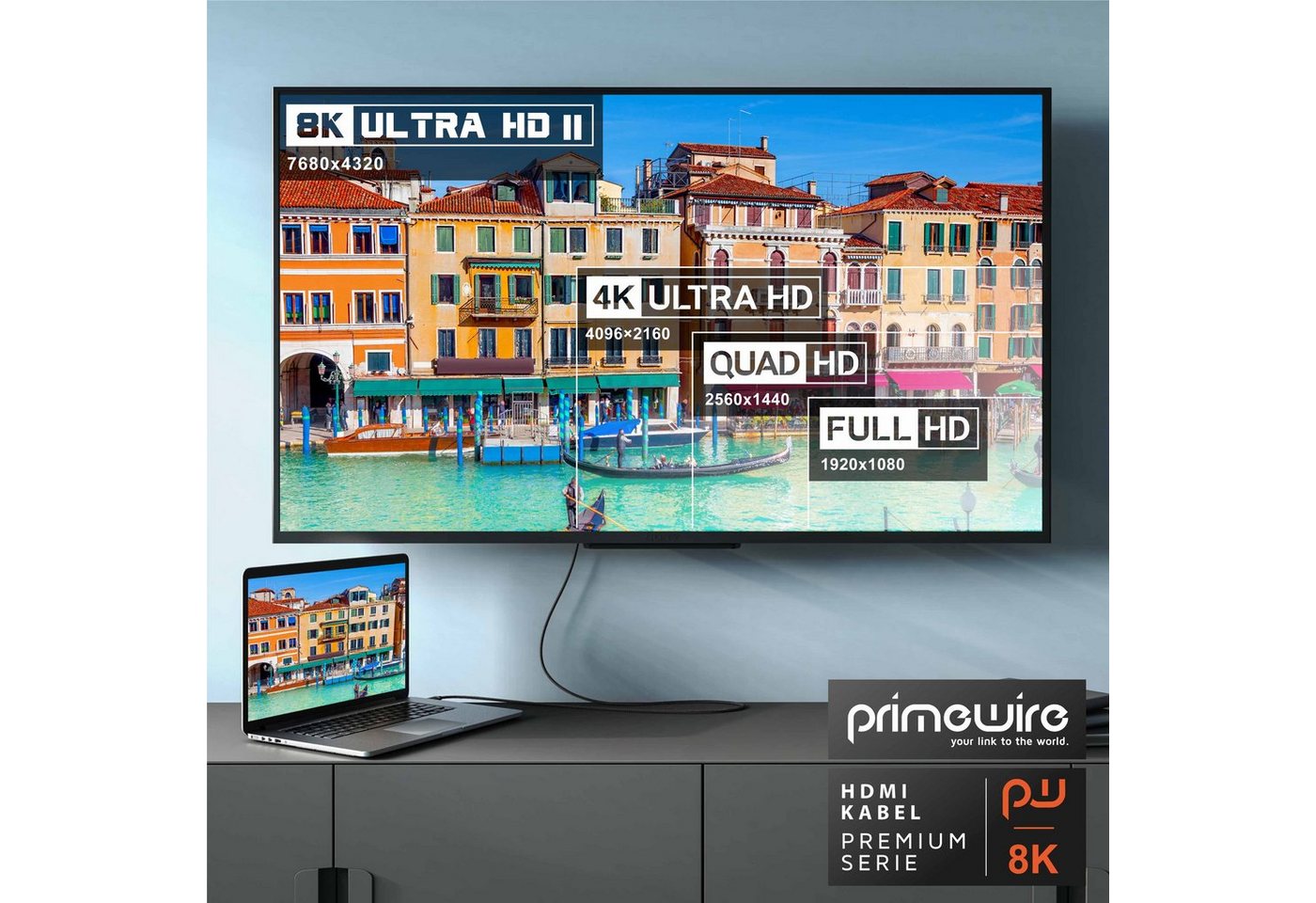 Primewire - 0,25m High Speed 8k Hdmi Kabel 2.1 Mit Ethernet Arc 3d 4k Ultra Hd 7680x4320 @ 120 Hz Ps4 360 Tv Oled Pc Laptop Beamer Monitor - Schwarz