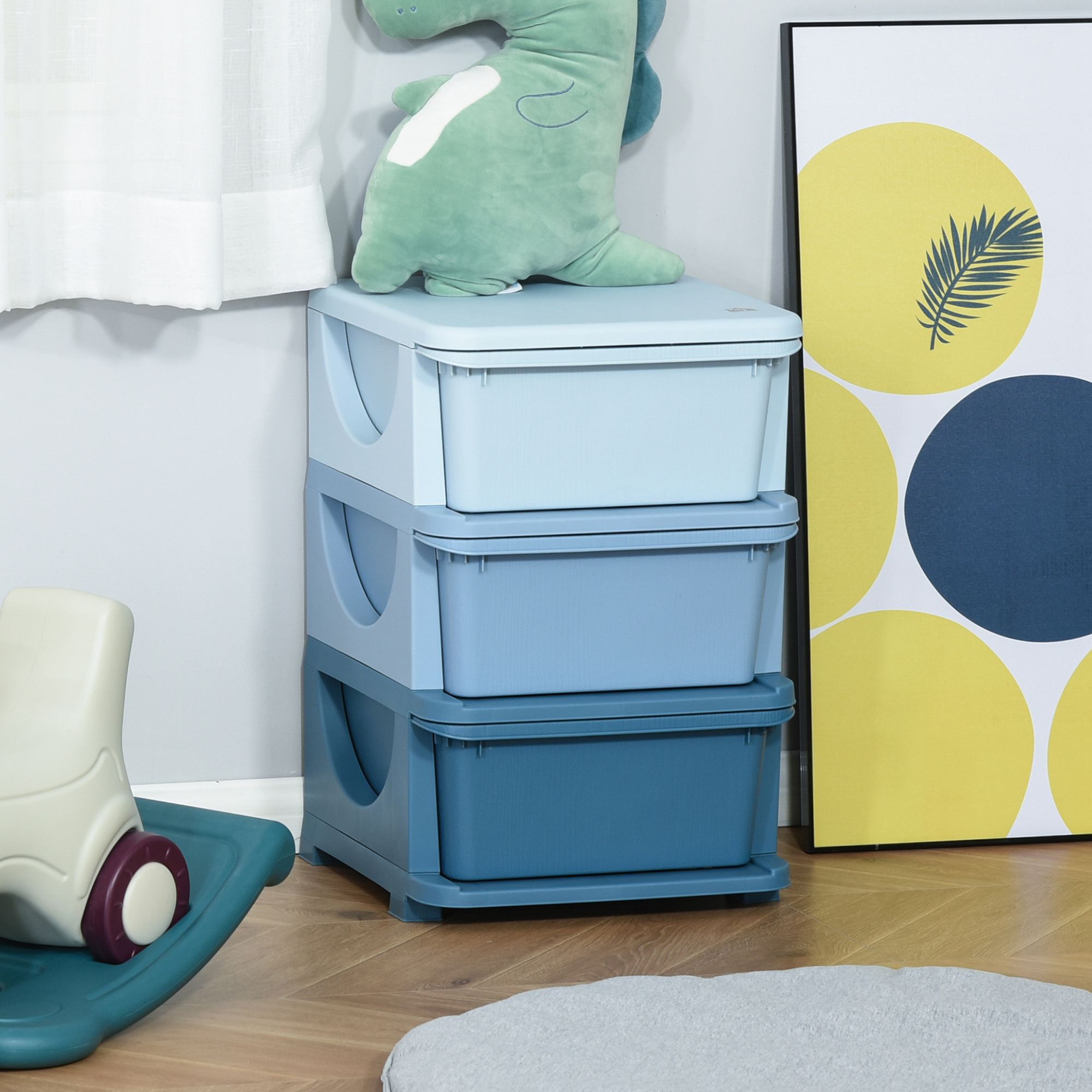 Homcom Aufbewahrungsturm Für Kinder Mit 3 Schubladen, Spielzeugaufbewahrung Für Kinder Ab 3 Jahren, Mit Abgerundeten Kanten Und Griffen, Für Kinderzimmer, Spielzimmer, Schlafzimmer, 37 X 37 X 56,5 Cm,
