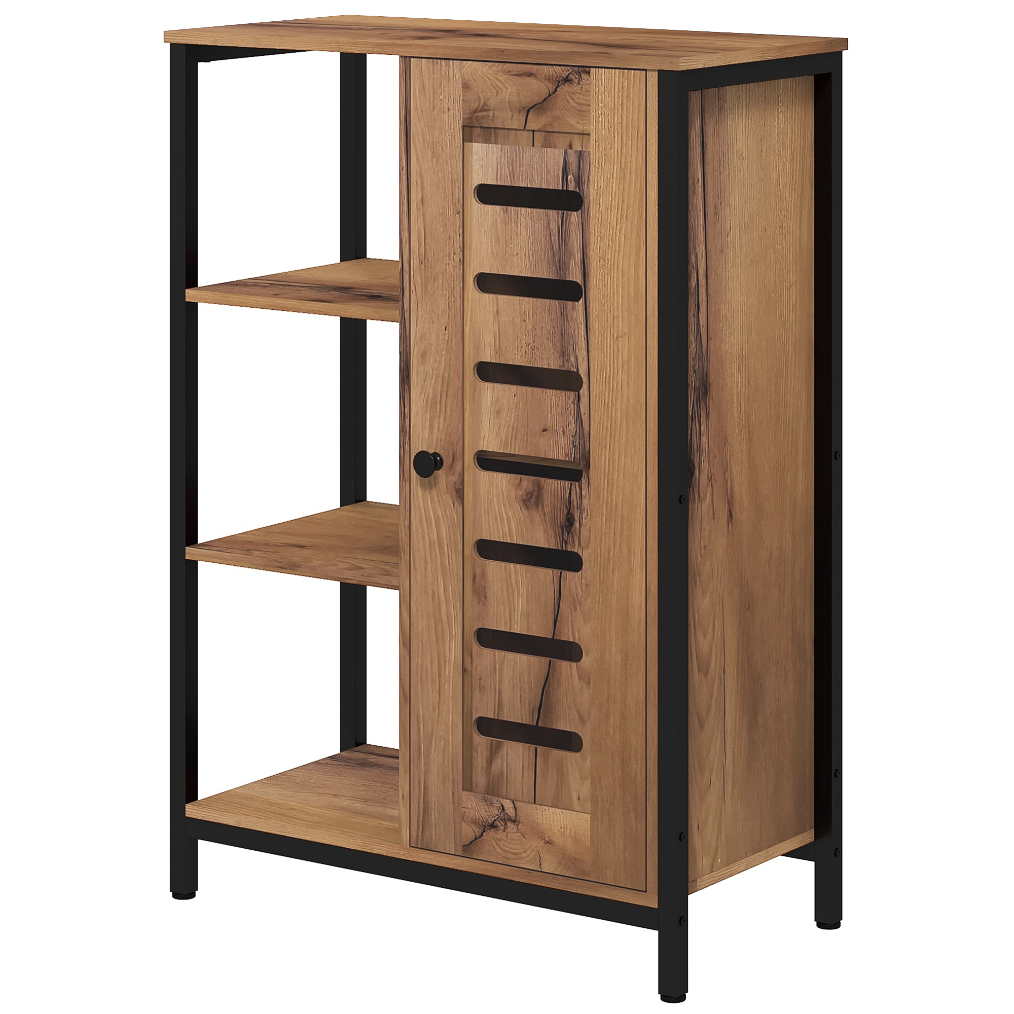 Freistehender Badezimmerschrank Im Industriestil Mit Stahlrahmen, 3 Offenen Regalböden, 60 X 30 X 85 Cm, Rustikal Braun