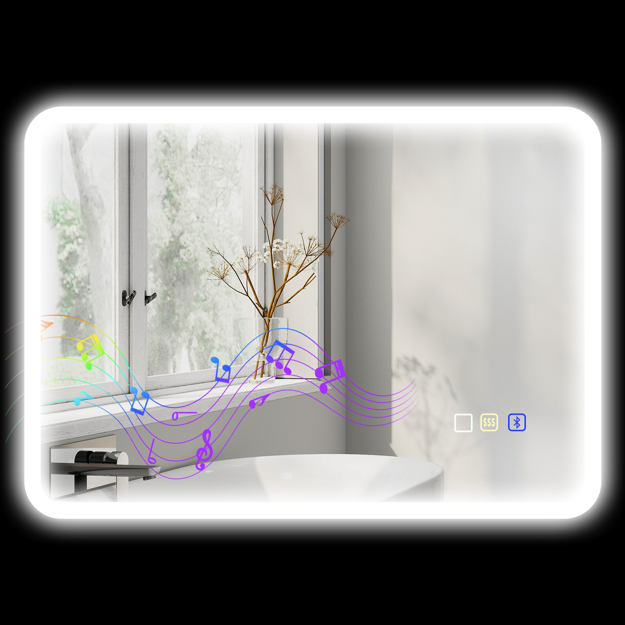 Led-badezimmerspiegel Mit Bluetooth, 50 X 70 Cm, Touch-schalter, Einstellbare Beleuchtung, 3 Farben, Antibeschlag, Memory-funktion, Silber