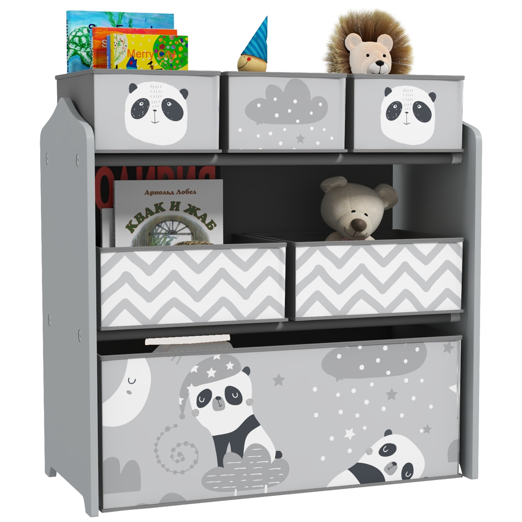 Aufbewahrungsmöbel Für Kinder, Spielzeugaufbewahrung, 6 Herausnehmbare Boxen Aus Vliesstoff, 63 X 30 X 66 Cm, Grau