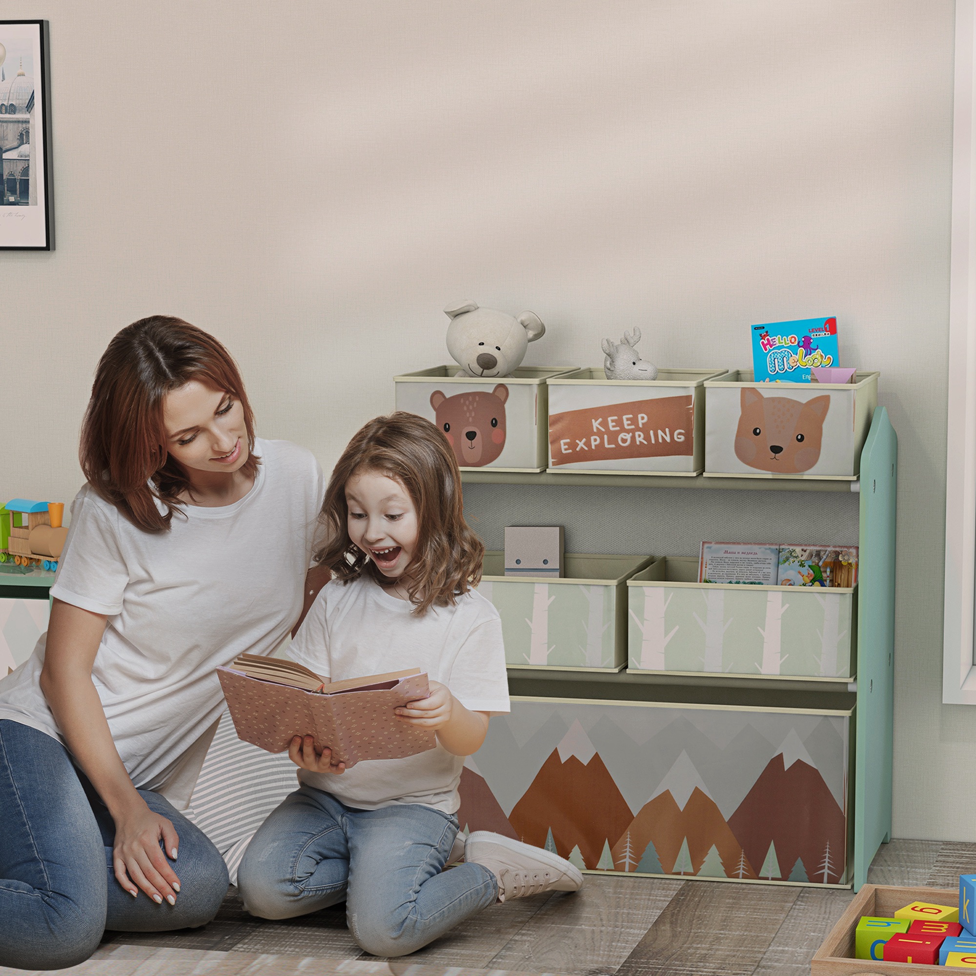 Spielzeugaufbewahrung Für Kinder Mit 6 Herausnehmbaren Stoffboxen, Vielseitiger Spielzeugorganizer Für Kinderzimmer Und Spielzimmer, 63 X 30 X 66 Cm, Grün