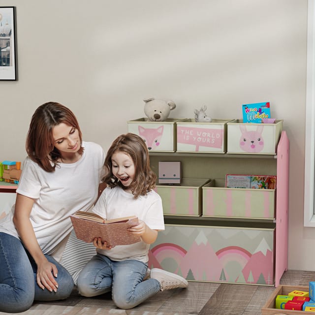 Spielzeugaufbewahrung Für Kinder Mit 6 Herausnehmbaren Stoffboxen, Vielseitiger Spielzeugorganizer Für Kinderzimmer Und Spielzimmer, 63 X 30 X 66 Cm, Rosa