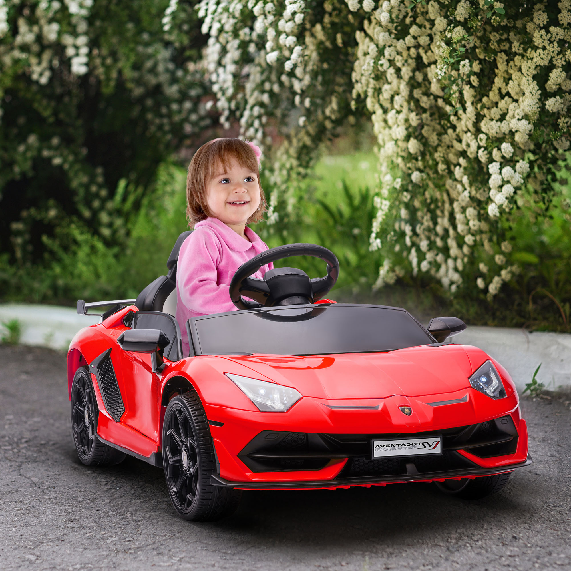 Lizenzierter Lamborghini 12v 2-motor-elektro-kinderwagen, Mit Federung, 2,4g-fernbedienung, Scheinwerfern, Hupe Und Musik, 3–5 Km/h, Rot