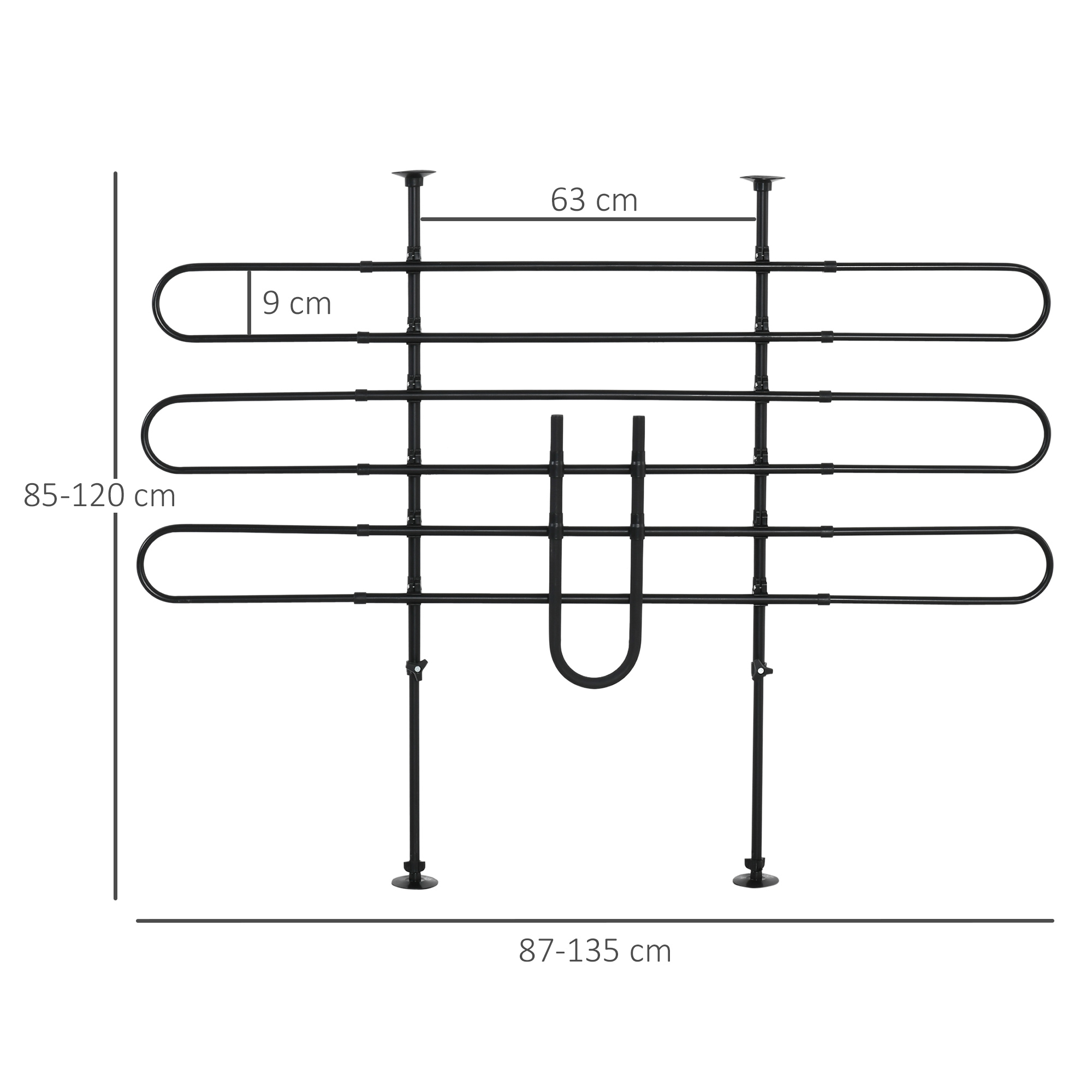 Pawhut Auto-sicherheitsbarriere Für Hunde, Universelles Stahl-schutzgitter Für Kofferraum, Gepäckraum Und Auto, Verstellbare Breite Und Höhe 87–135 X 85–120 Cm, Schwarz