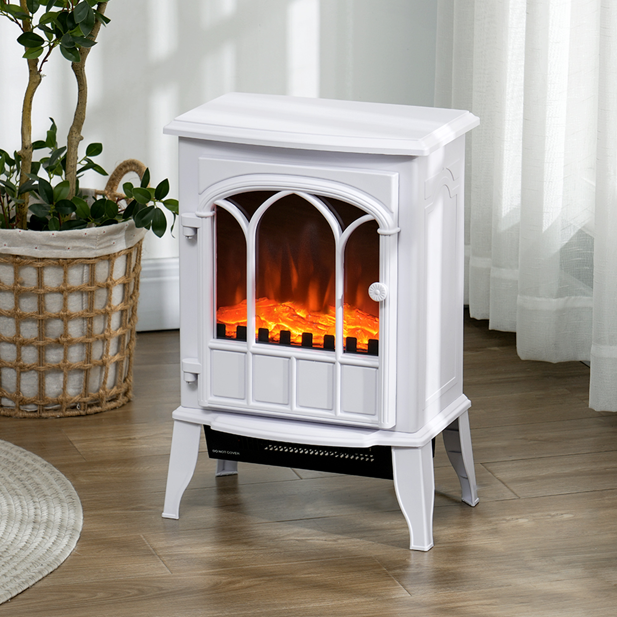 Elektrischer Standkamin, 1000 W / 2000 W, Mit Flammeneffekt, Einstellbarer Helligkeit, Temperaturregelung Und Überhitzungsschutz, 39 X 23 X 56,5 Cm, Weiß