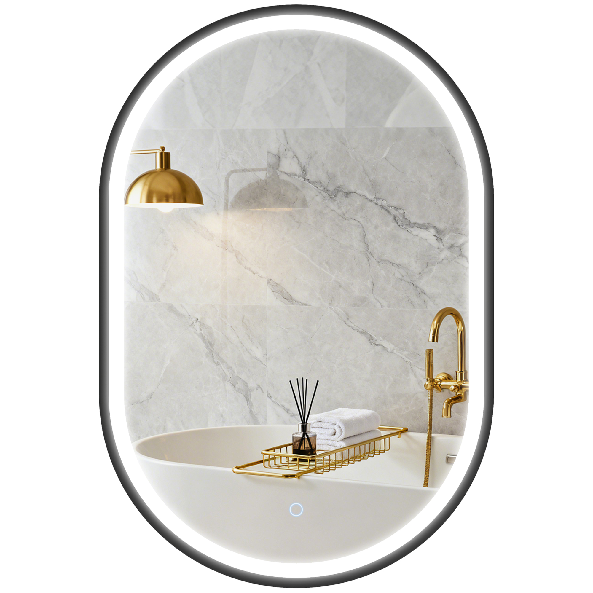Led-badezimmerspiegel 50x70cm, Wandmontierter Beleuchteter Badezimmerspiegel Mit Touch-schalter, 3-farbige Beleuchtung