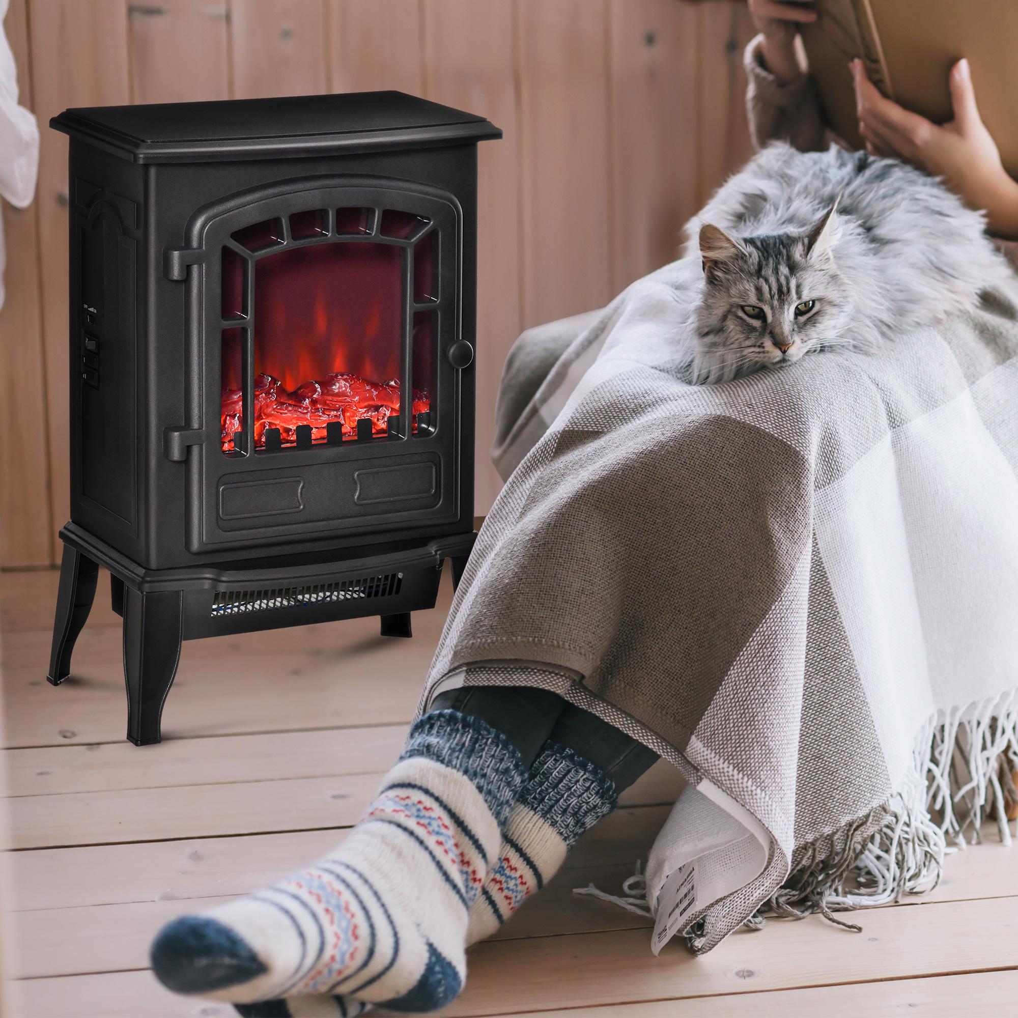 Elektrischer Kamin Mit Flammeneffekt, 1000/2000 W, Temperaturregelung Und Überhitzungsschutz, Geeignet Für Räume Bis 20–25 M², 39 X 24 X 56,5 Cm, Schwarz