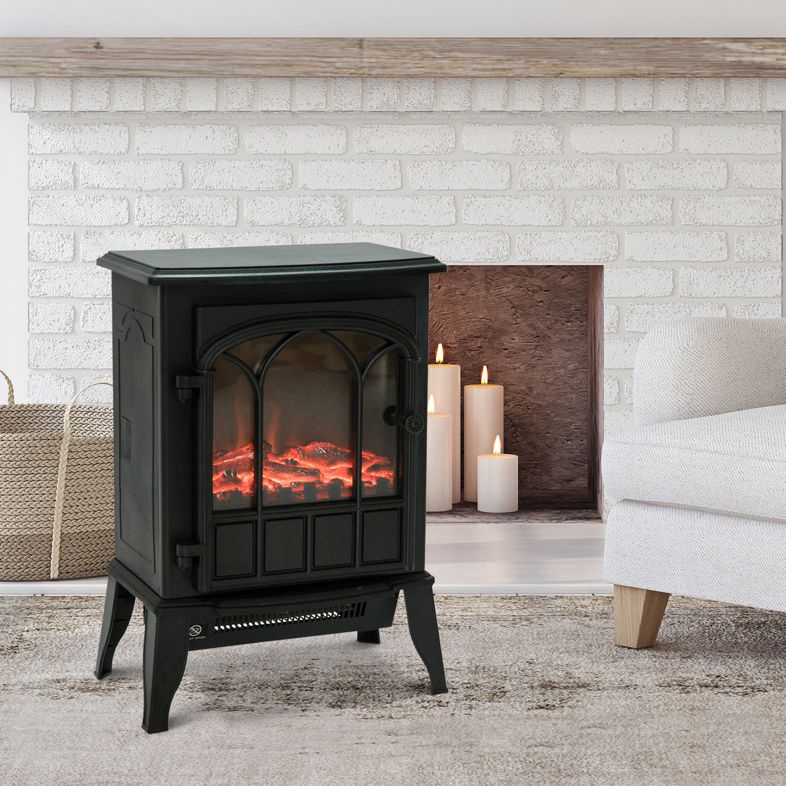 Elektrischer Kamin 1000w/2000w Mit Flammeneffekt, Einstellbarer Temperatur Und Überhitzungsschutz Für Räume Von 15-30 M², Schwarz