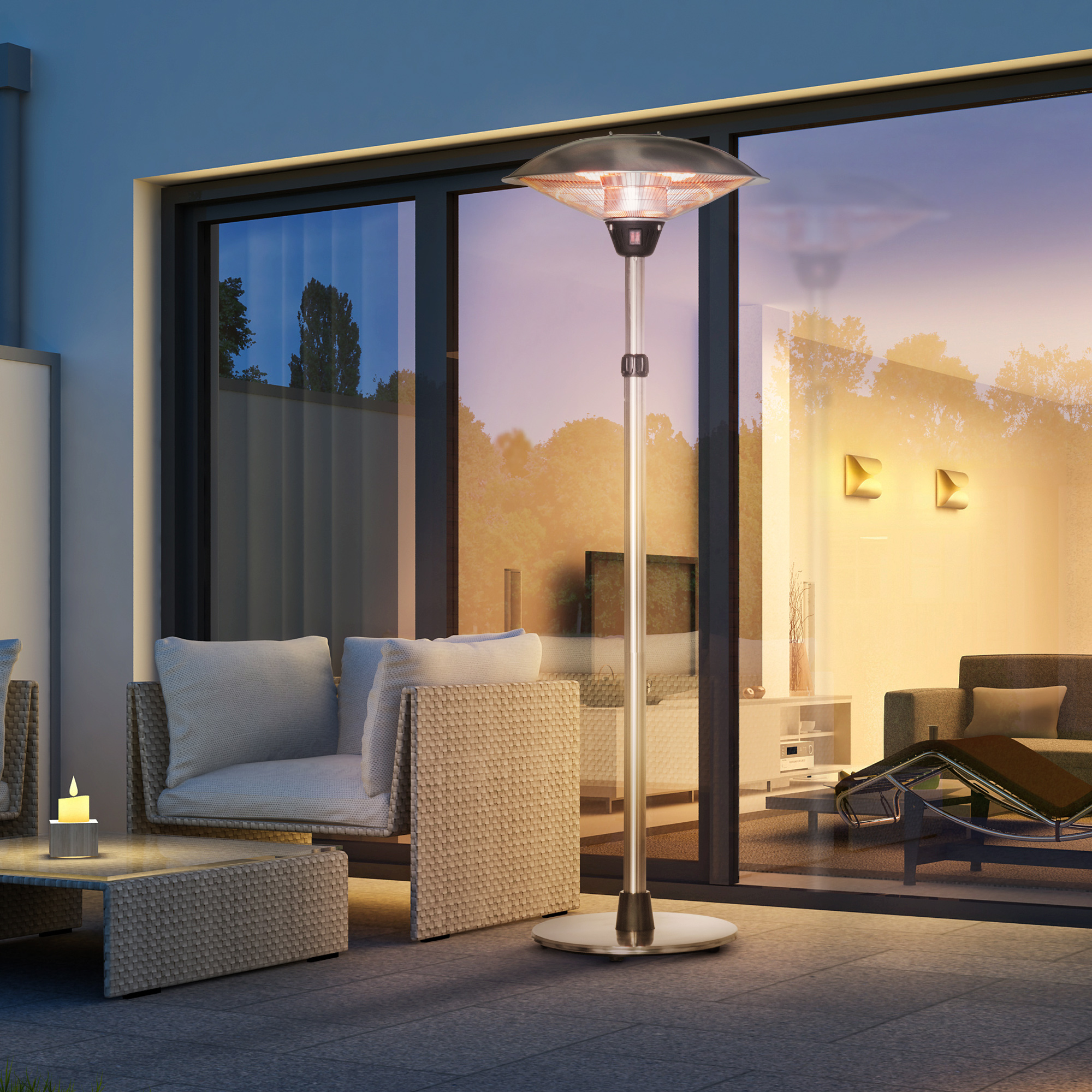 Outsunny Infrarot-bodenheizstrahler Für Den Außenbereich, 1200/1800/3000 W, Höhenverstellbar, Ø 58,5 X 160–200 Cm, Silber