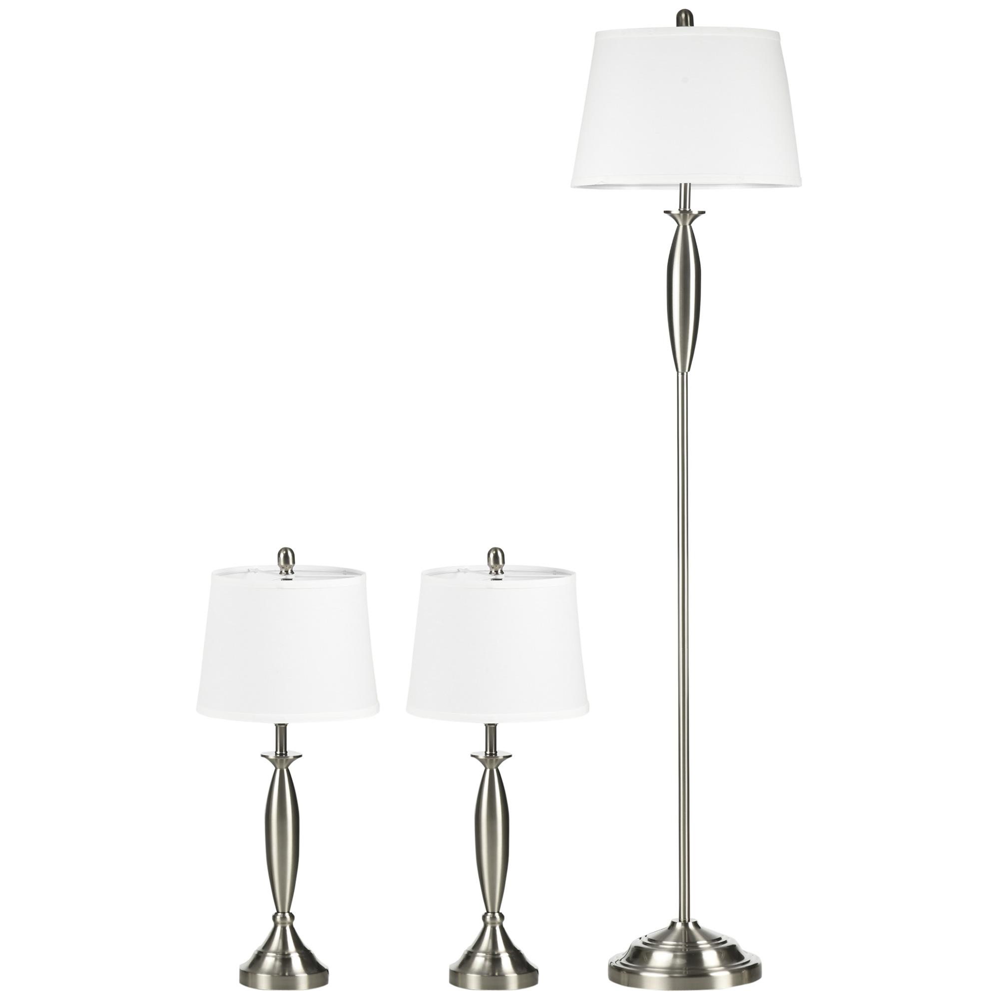 3-teiliges Leuchten-set. 1 Stehleuchte, 2 Tischleuchten, Leinenoptik 38 Cm X 38 Cm X 158 Cm, Silber + Weiß