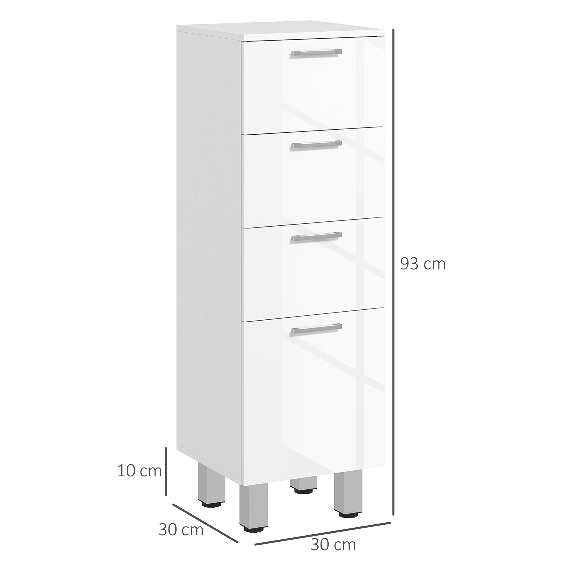 Kleankin Badezimmerschrank, Badschrank, 4 Schubladen, Spanplatte, Glatt, Weiß