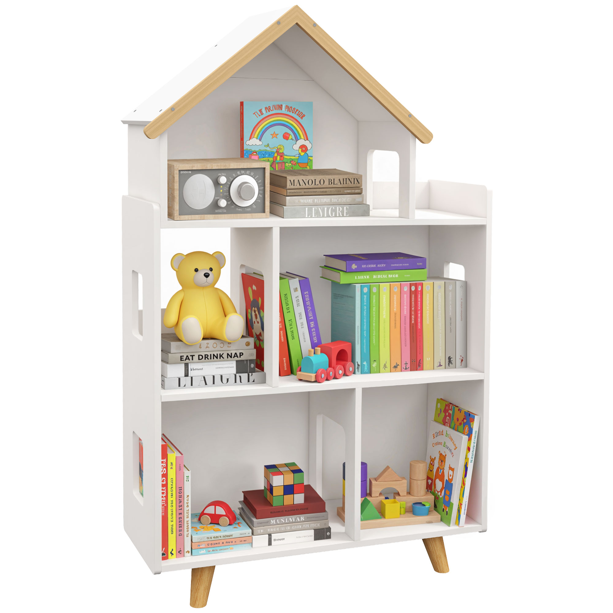 Spielzeugregal Für Kinder, 3-stöckig Mit Dach, Tragkraft 50 Kg, 65 X 25 X 108,5 Cm, Weiß