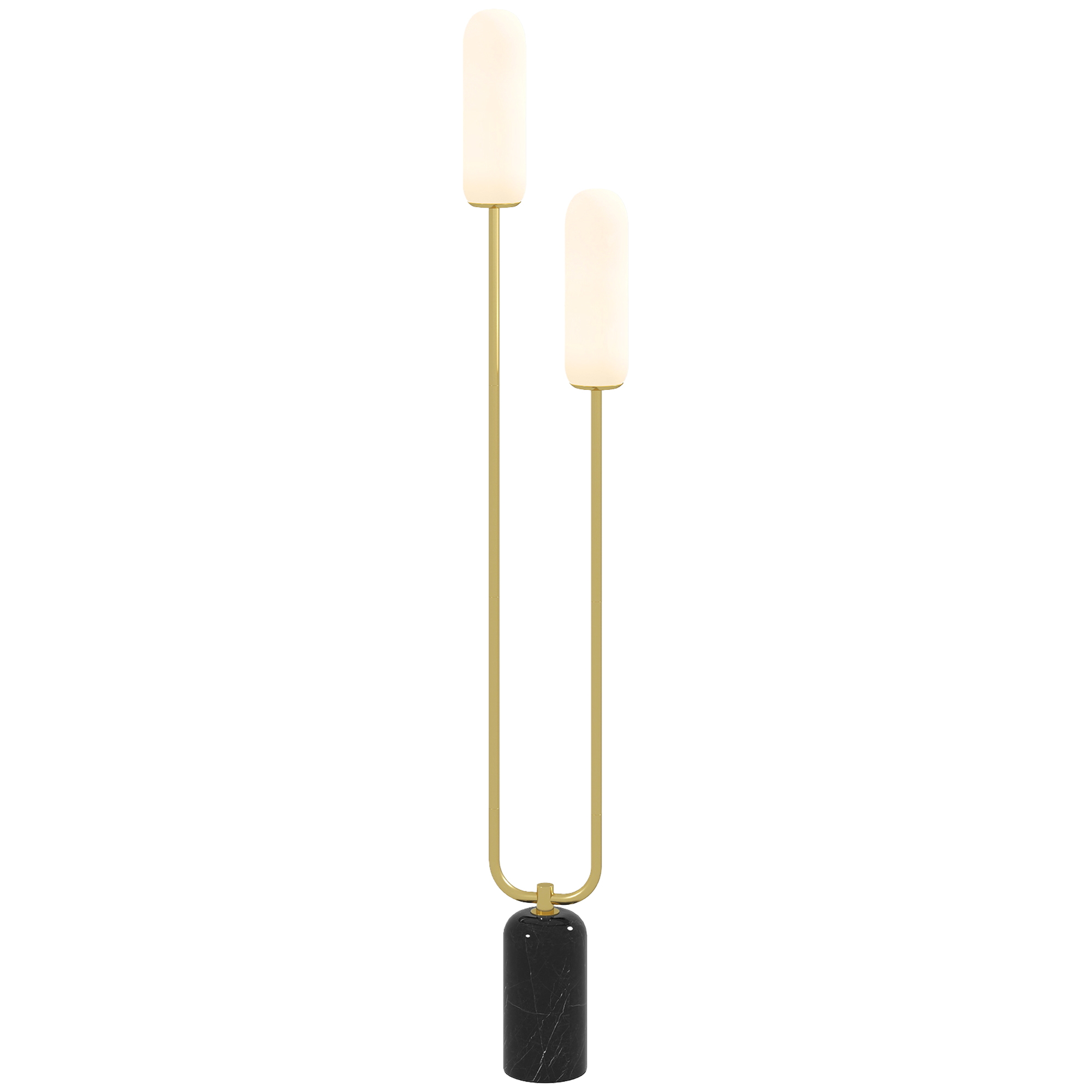 Wohnzimmer-stehlampe Mit 2 Glasschirmen, Marmorsockel Und Fußschalter, Weiß