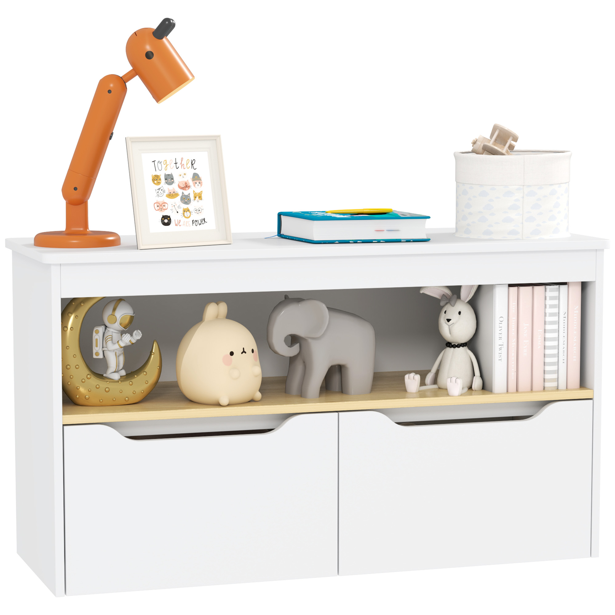 Kinderspielzeugregal Mit 2 Schubladen Und Einem Fach Für Wohnzimmer, Schlafzimmer Oder Spielzimmer, 80 X 30 X 45 Cm, Weiß