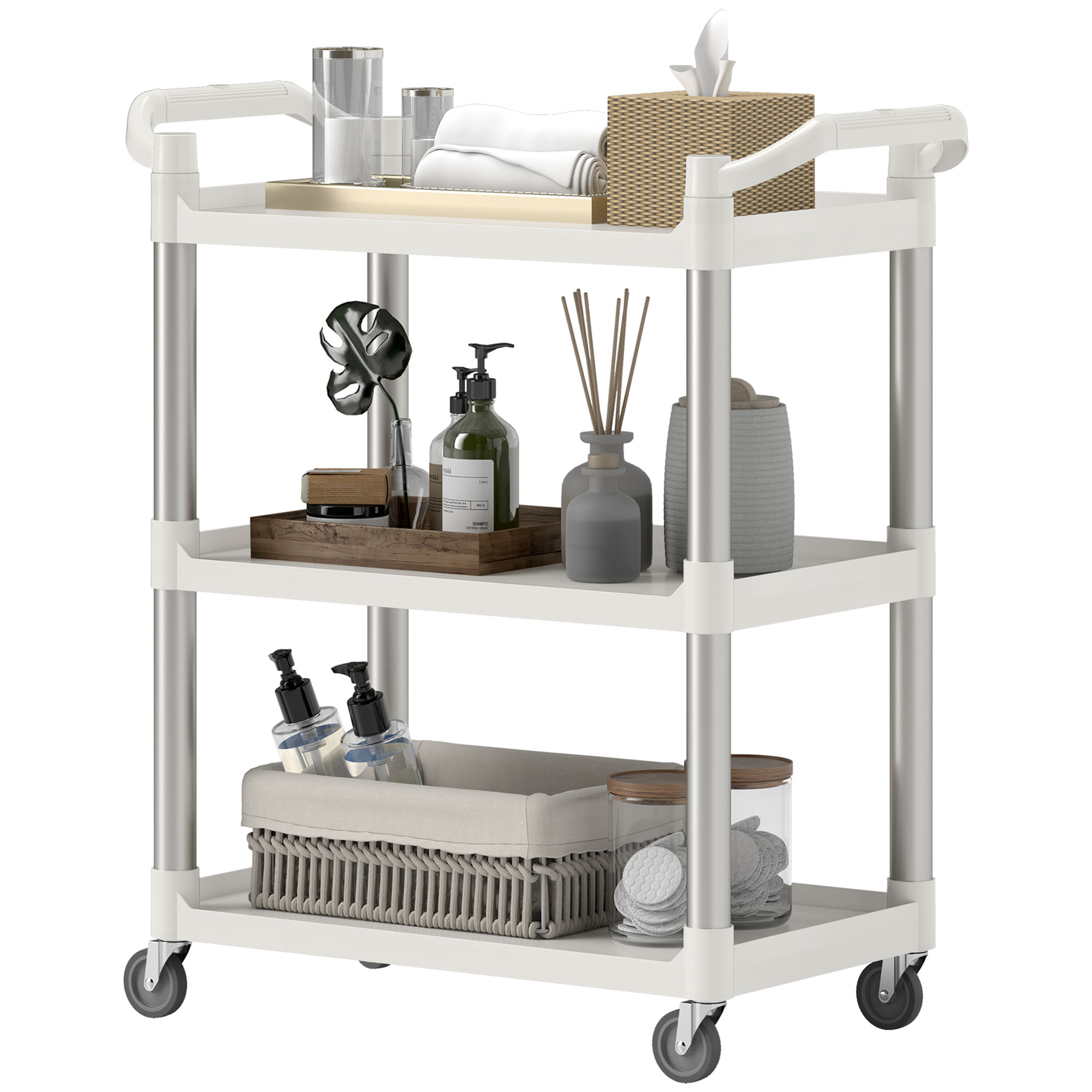 Dreistöckiger Küchenwagen Aus Aluminium, Tragkraft 105 Kg, Für Esszimmer Und Wohnzimmer, 88 X 44 X 93 Cm, Weiß