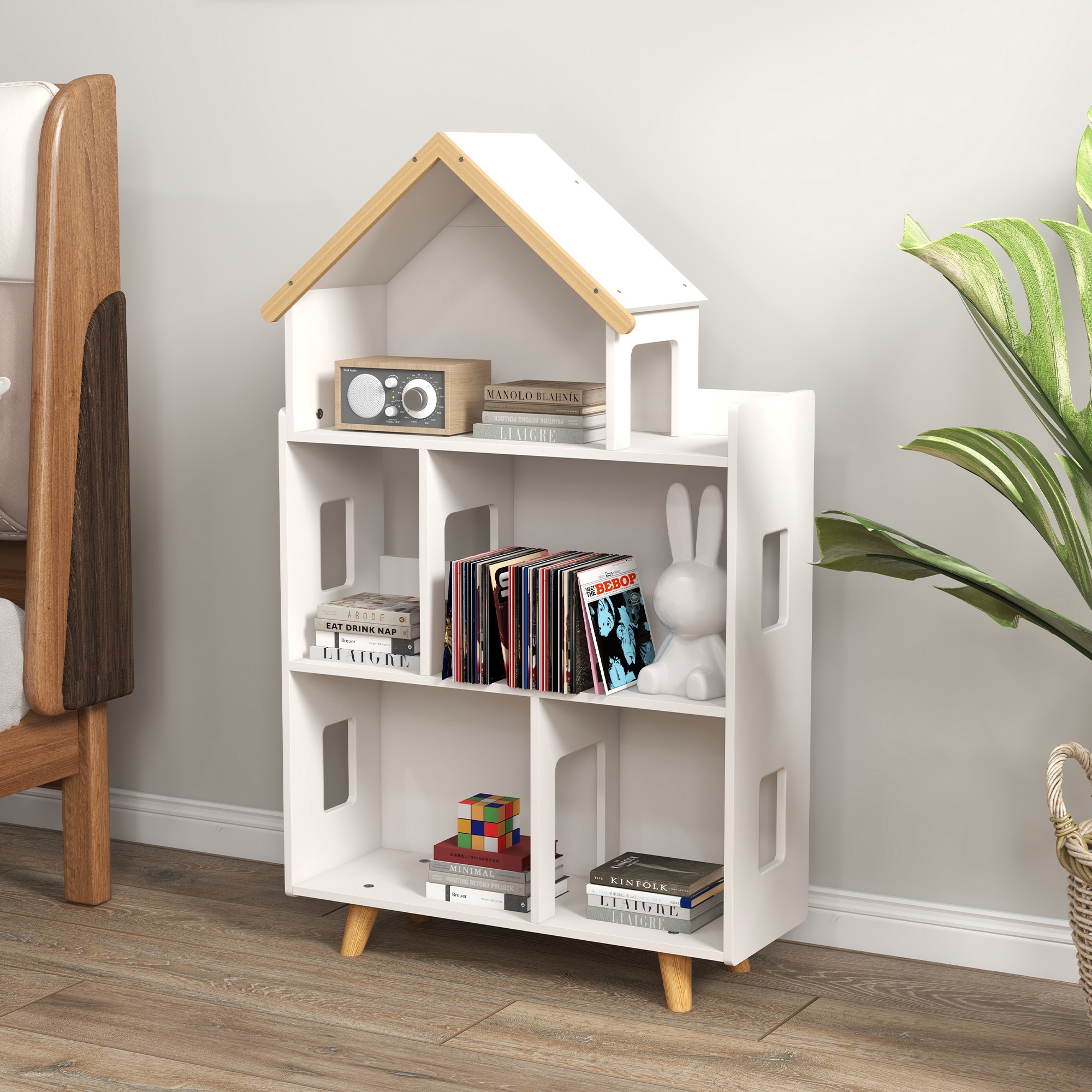 Dreistöckiges Bücherregal Für Kinder Von 3–6 Jahren Für Bücher Und Spiele, Aus Mdf Und Kiefernholz, 65 X 25 X 108,5 Cm, Weiß