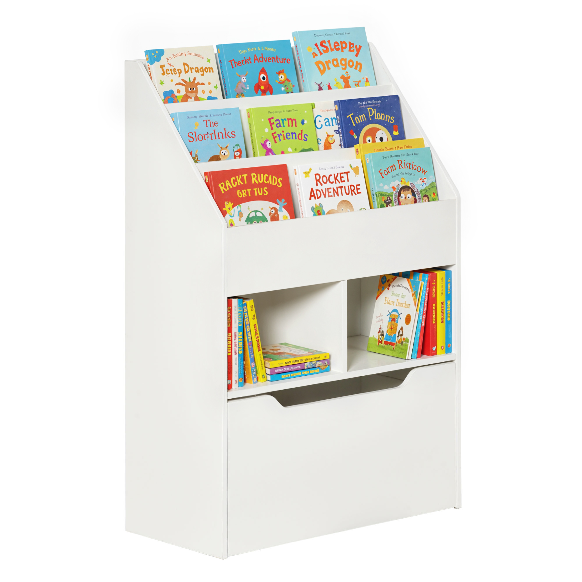 Mehrfach-bücherregal Mit 3 Ablagen, 2 Nischen Und Einer Großen Holzschublade, Weiß