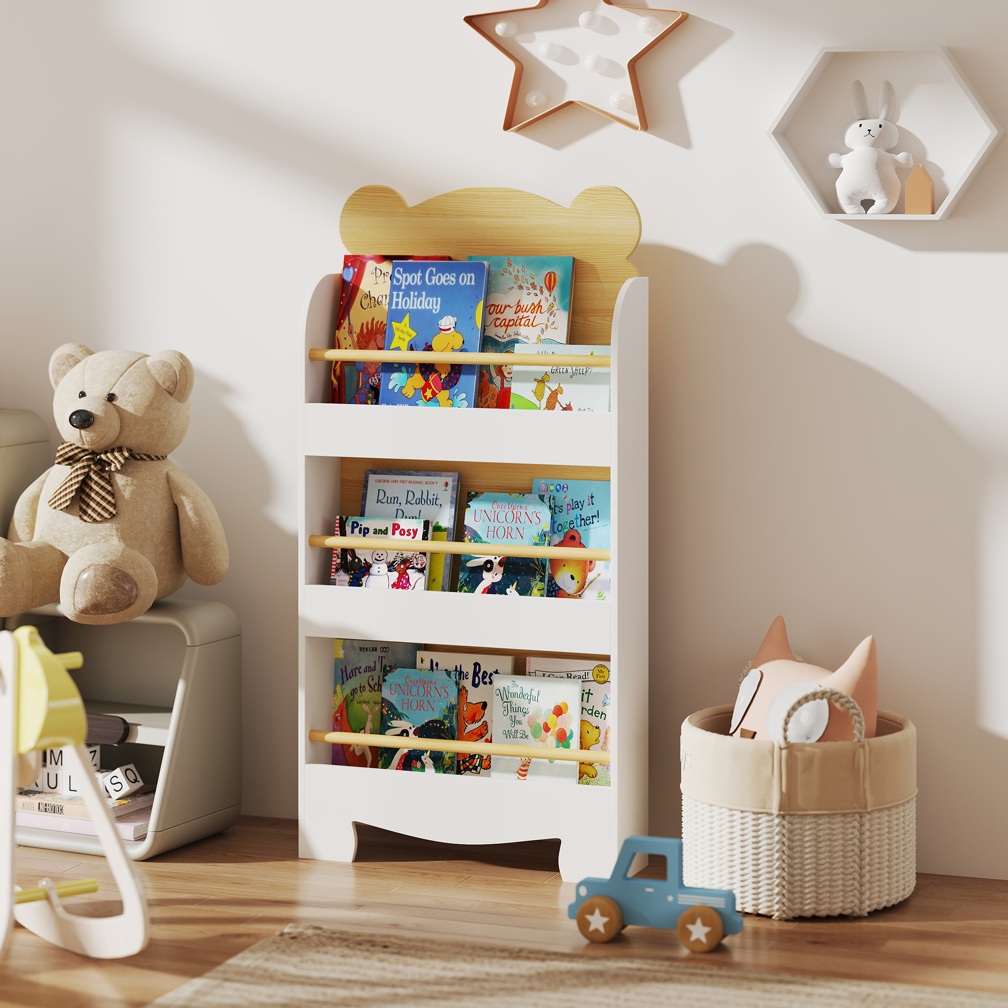 Bücherregal Für Kinder Kinderregal Mit 3 Ablagen Aufbewahrungsregal Aus Holz 55x15x110cm Weiß