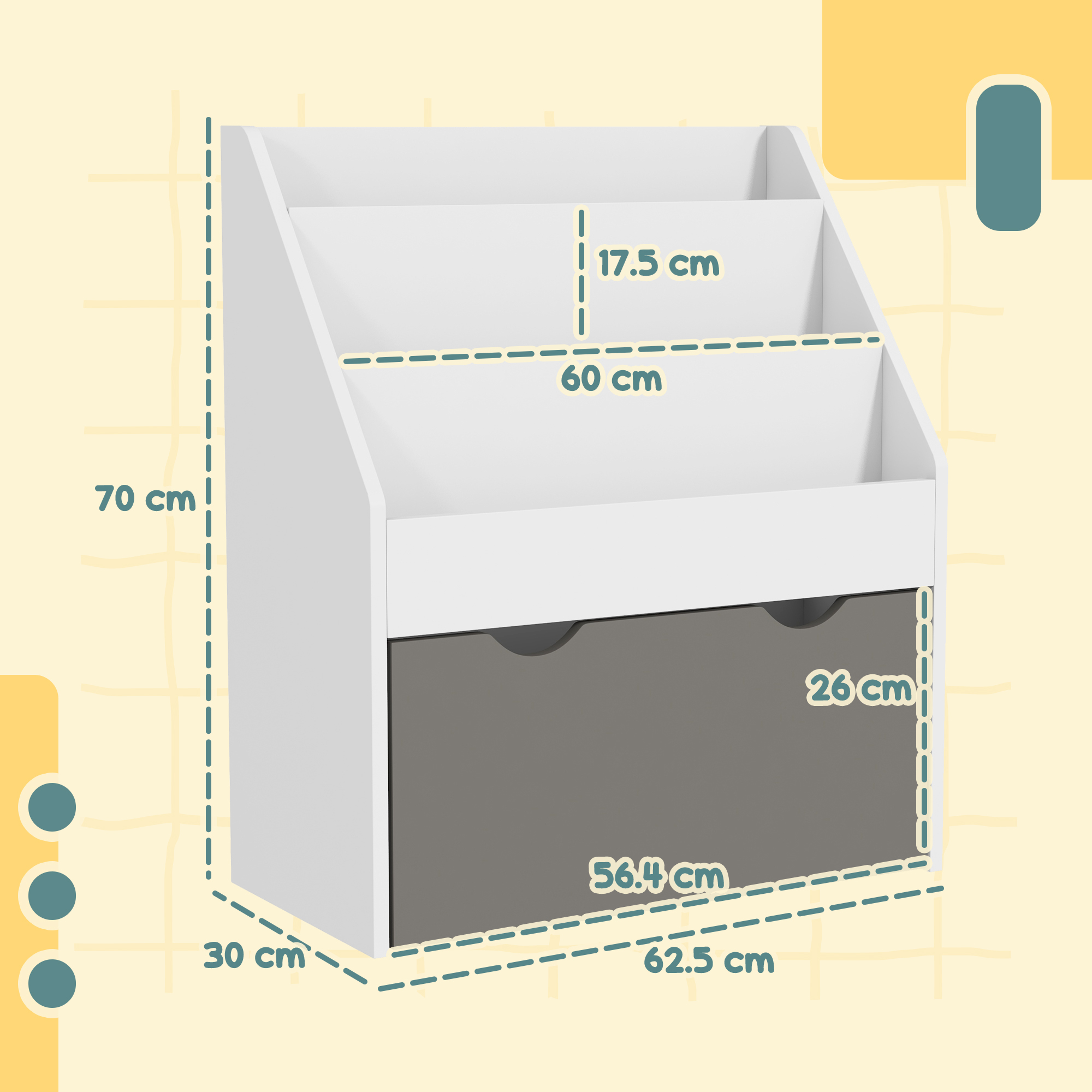 Bücherregal Für Kinder Mit Regalböden Und Schublade, Geeignet Für Schlafzimmer Und Spielzimmer, Weiß