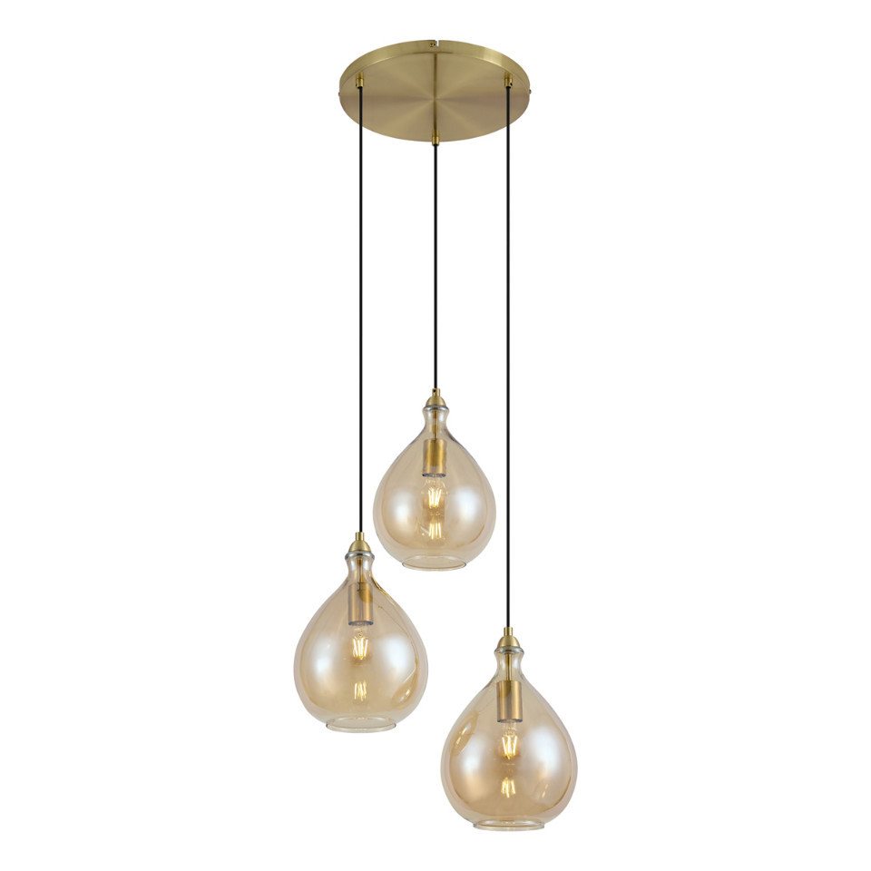 Qazqa Moderne Pendelleuchte Gold Mit Bernsteinfarbenem Glas