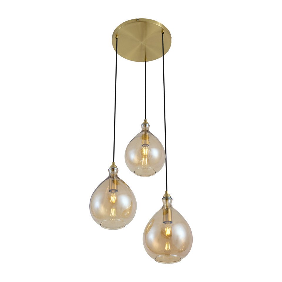 Qazqa Moderne Pendelleuchte Gold Mit Bernsteinfarbenem Glas Bild 4