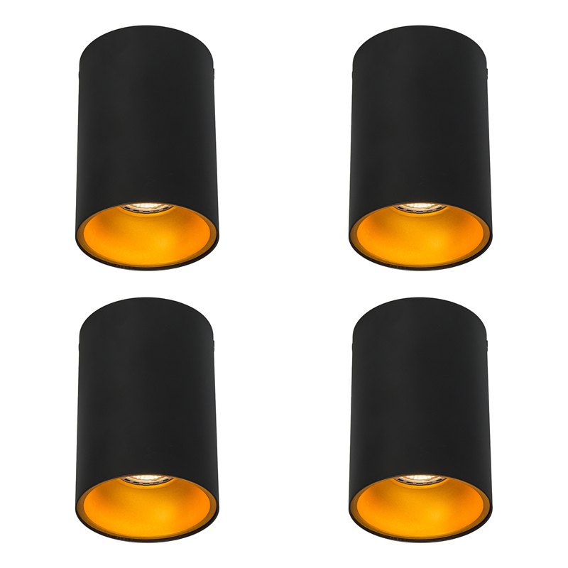 Qazqa Set Mit 4 Modernen Strahlern Schwarz Mit Gold Gu10 50mm -