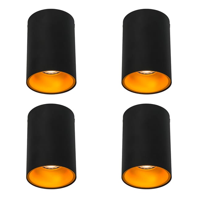 Qazqa Set Mit 4 Modernen Strahlern Schwarz Mit Gold Gu10 50mm -