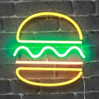Neon-hamburger 30 Cm – Led-wandlampe Mit Stecker Und Ein-/ausschalter – Dekoration Für Kinderzimmer Oder Andere Räume