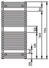 Vn-dion Badheizk. Gebogen H 1100 Bl 400 Bh 1134x103x400mm Weiß