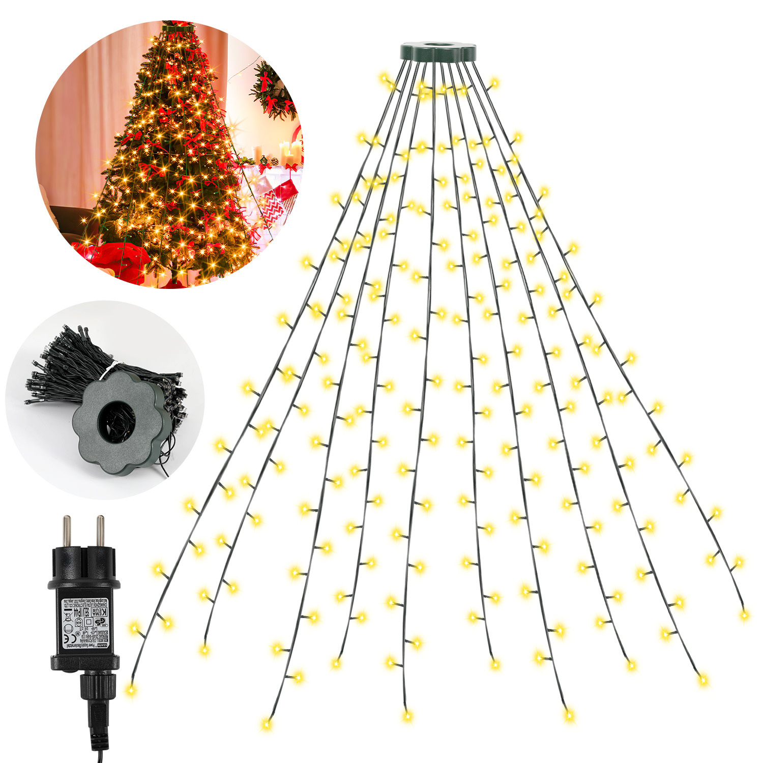 Randaco Led Lichterkette Baum Deko 280 Leds 2,8m Außen Christbaumbeleuchtung Mit Ring Led Baummantel 8 Lichtmodi Warmweiß